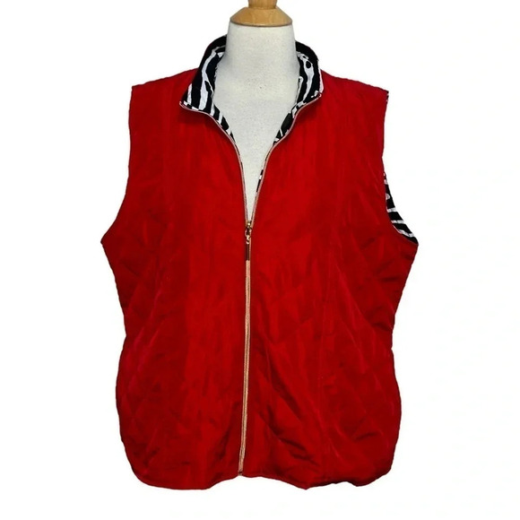 Casual Identity XL red + black/white zebra print reversible‎ quilted vest - Picture 4 of 11